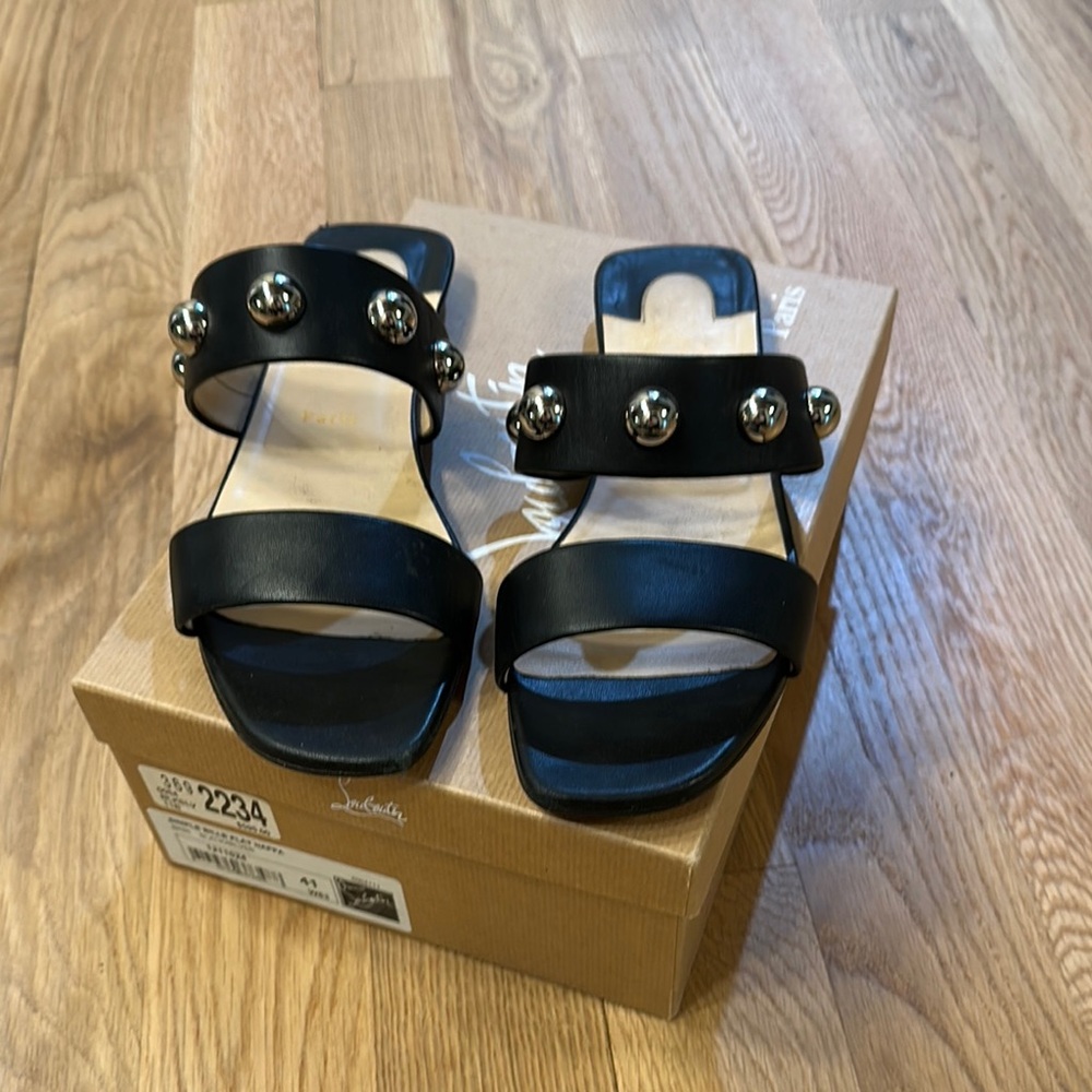 Black Christian Louboutin Sandals with Silver Accents